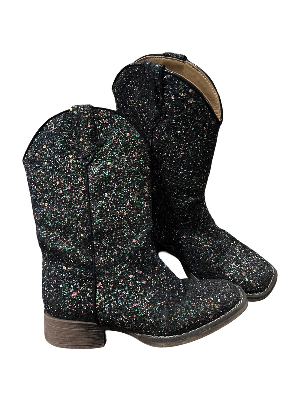 Roper Glitter Galore Square Toe Cowboy Boots in black. Girls 12